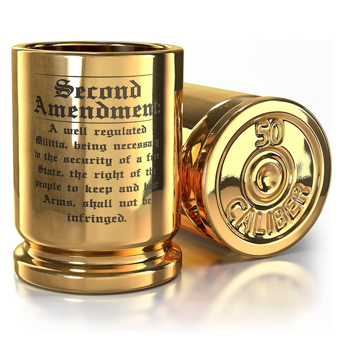 Second Amendment Engraved 50 Caliber Brass Ceramic Shot Glasses (Set of 2)