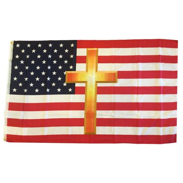 American Flag and Gold Cross 3'x5' Flag