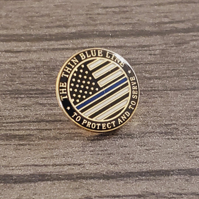 The Thin Blue Line to Protect and to Serve Round Lapel Pin