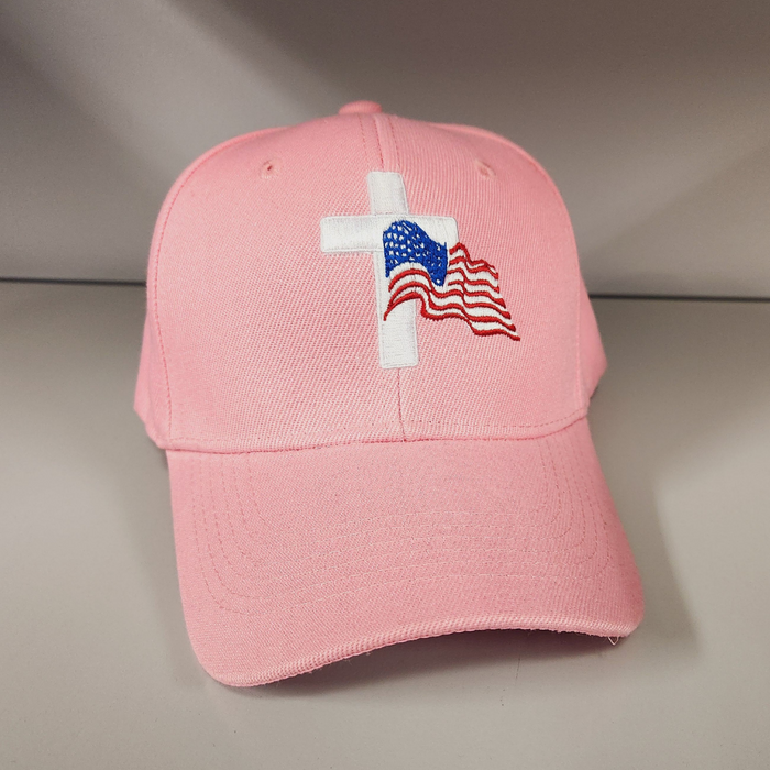 Flag and Cross Custom Embroidered Hat (Pink)