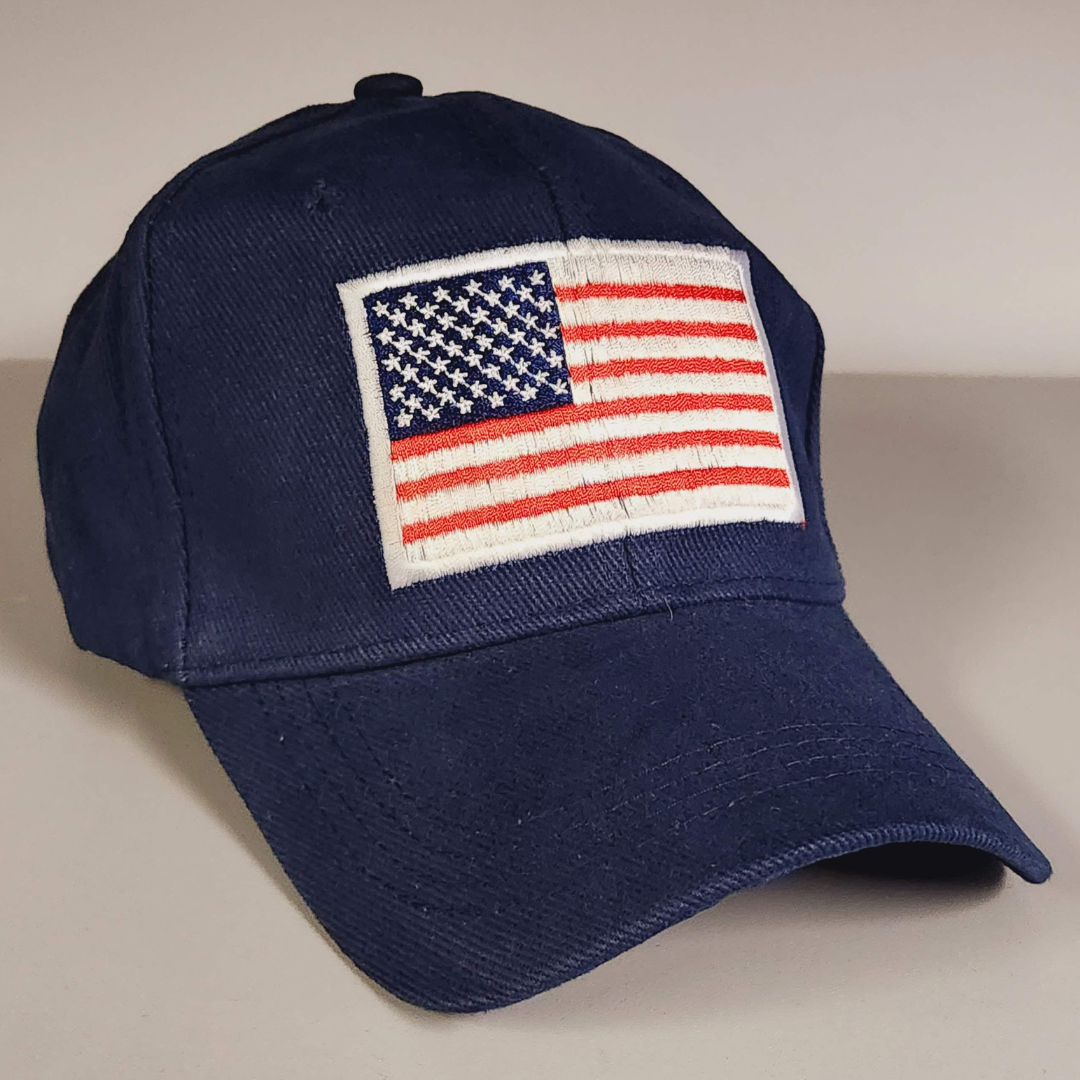 Patriotic Flag Patch Embroidered Hat (Navy) — PatriotDepot.com