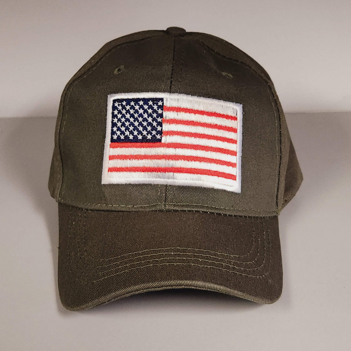 Patriotic Flag Patch Embroidered Hat (Olive)