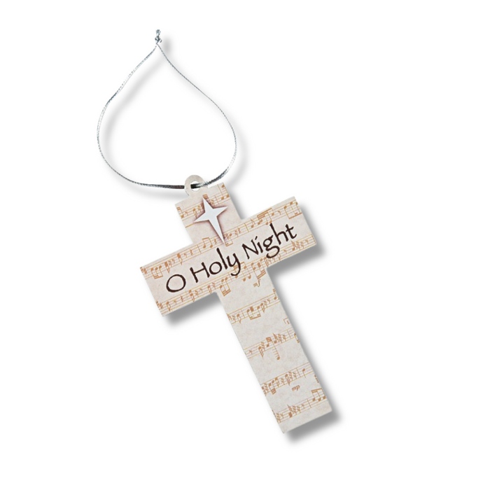 "O Holy Night" Cross Wooden Ornament