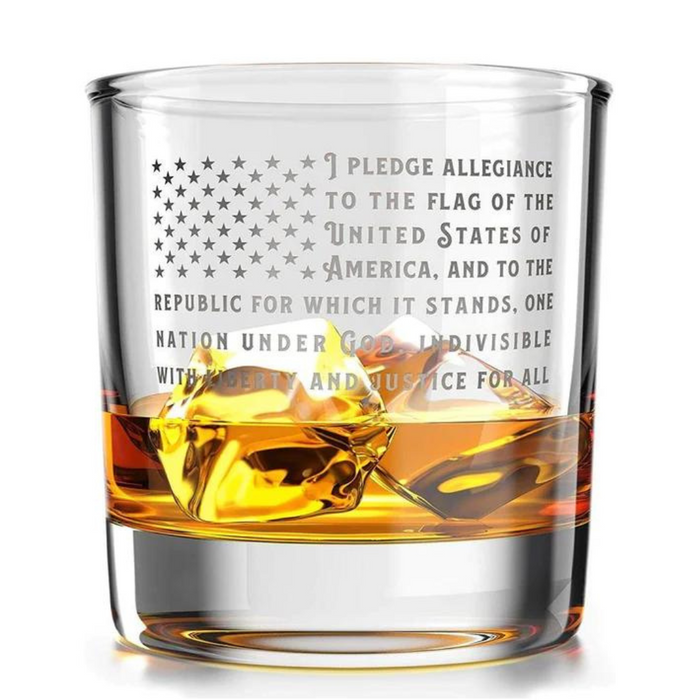 USA Flag Pledge of Allegiance Old Fashioned Rocks Glass