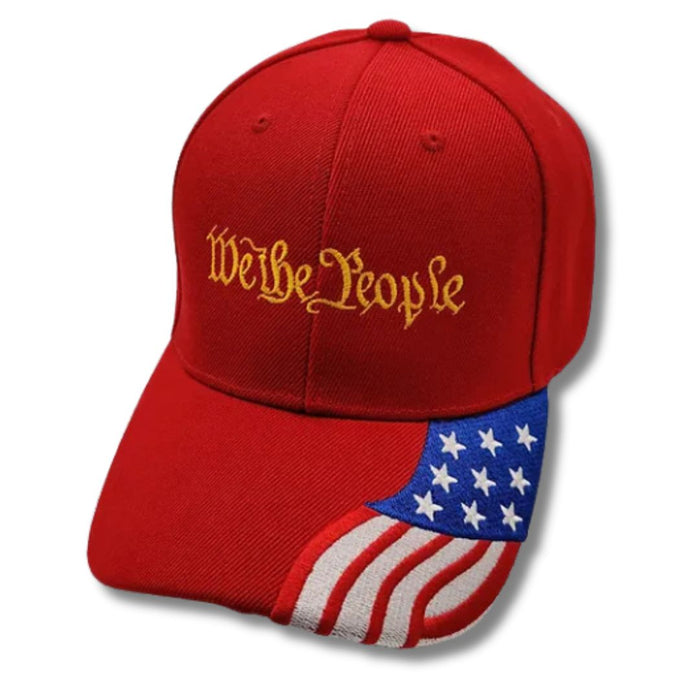 We the People Custom Embroidered Hat w/Flag Bill (Red)