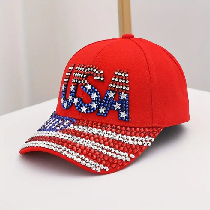 USA Rhinestone Flag Hat (Red)