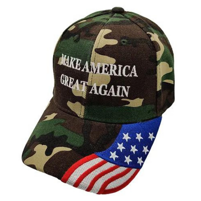 Make America Great Again Custom Embroidered Hat w/ Flag Bill (Camo)