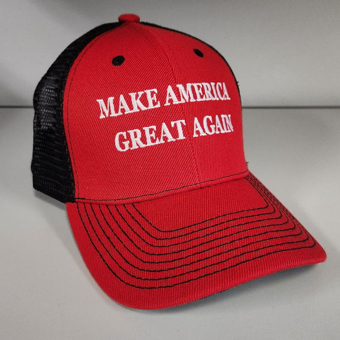 Limited Edition: Make America Great Again Embroidered Trucker-Style Hat (Black/Red)