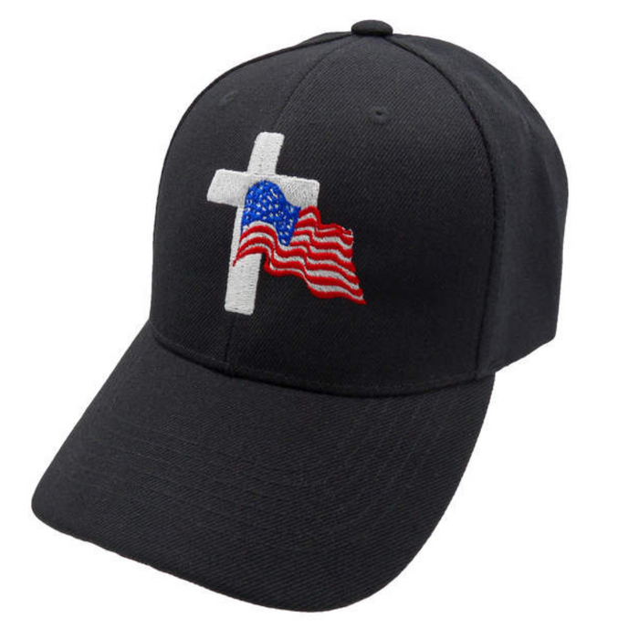 Flag and Cross Custom Embroidered Hat (Black)
