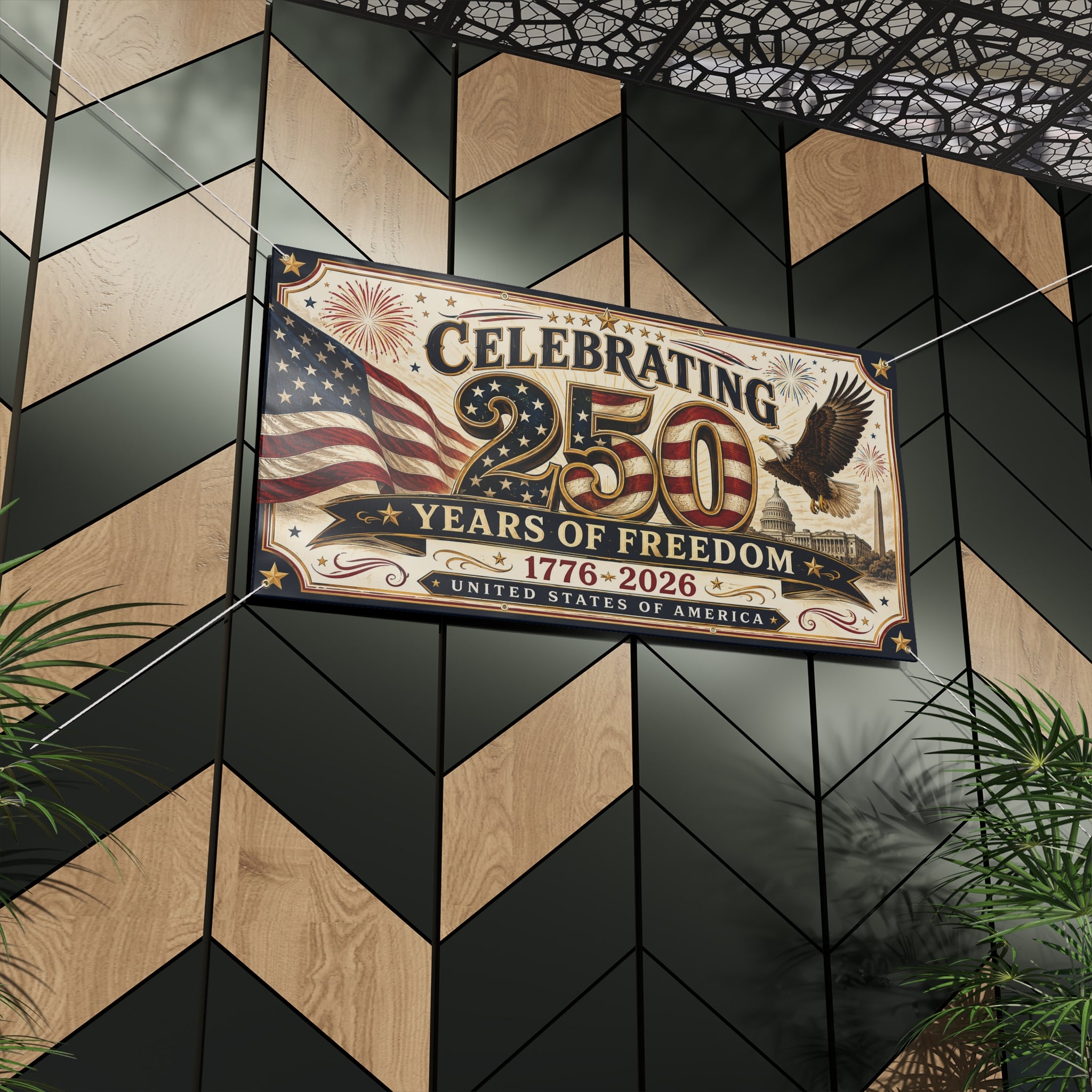 250 Years of Freedom Matte Banner — 1776–2026 Patriotic Anniversary Celebration