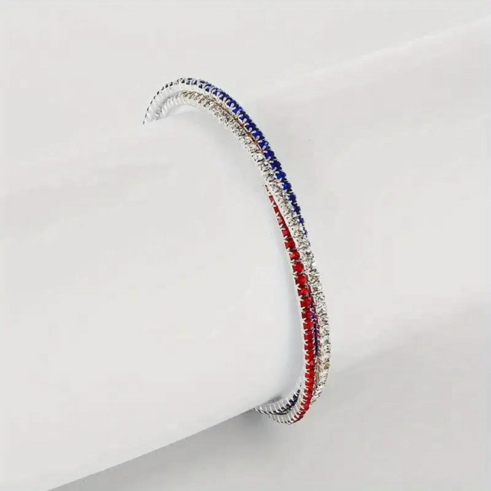 Red, White, and Blue Silver Bangle Bracelet