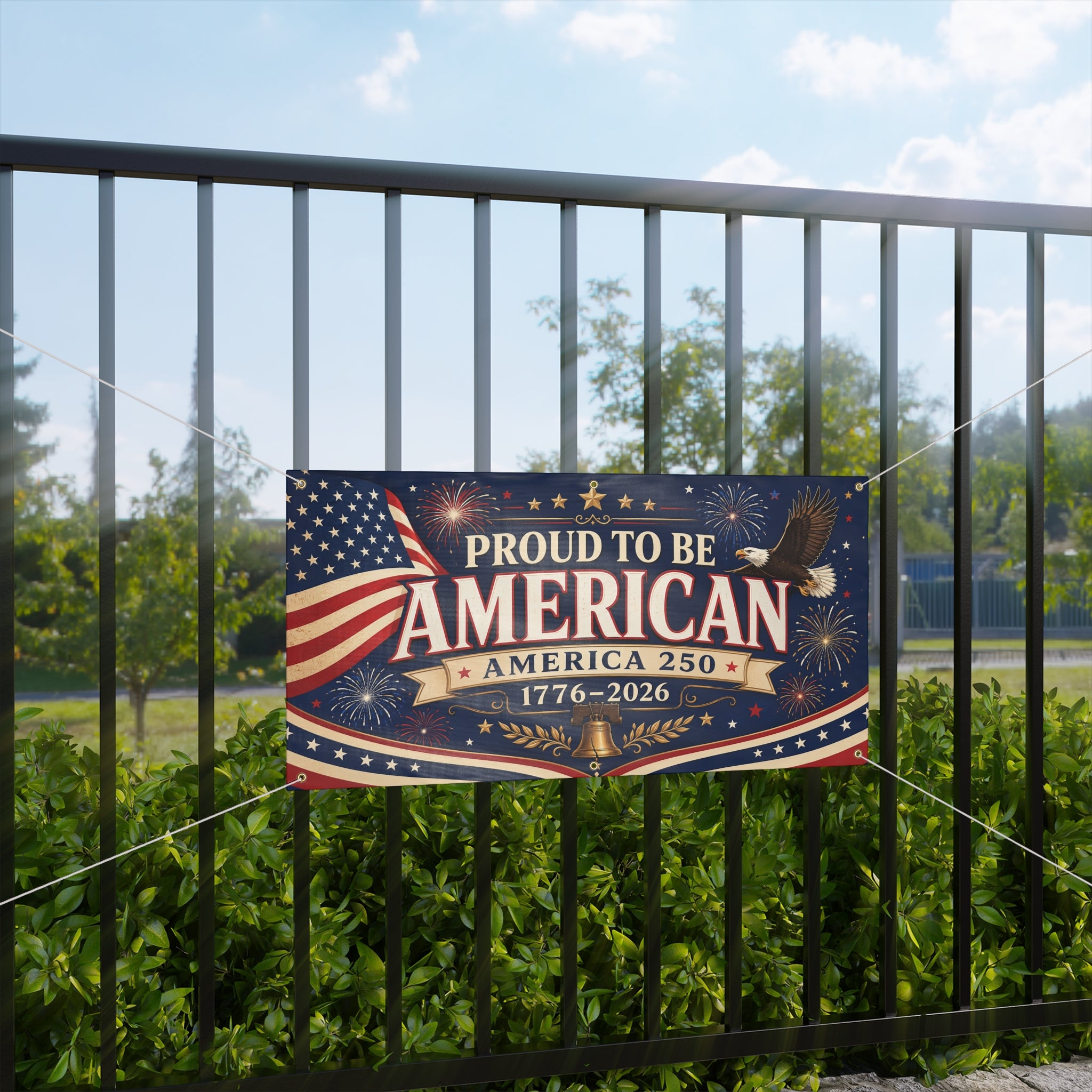 Proud to Be American Matte Banner — America 250 1776–2026 Patriotic Outdoor Flag