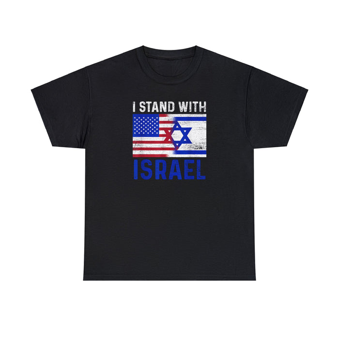 I Stand With Israel T-Shirt  (USA-Israel Flag Distressed Design)
