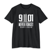 9/11 Never Forget T-Shirt — 2001–2026 25th Anniverary Memorial