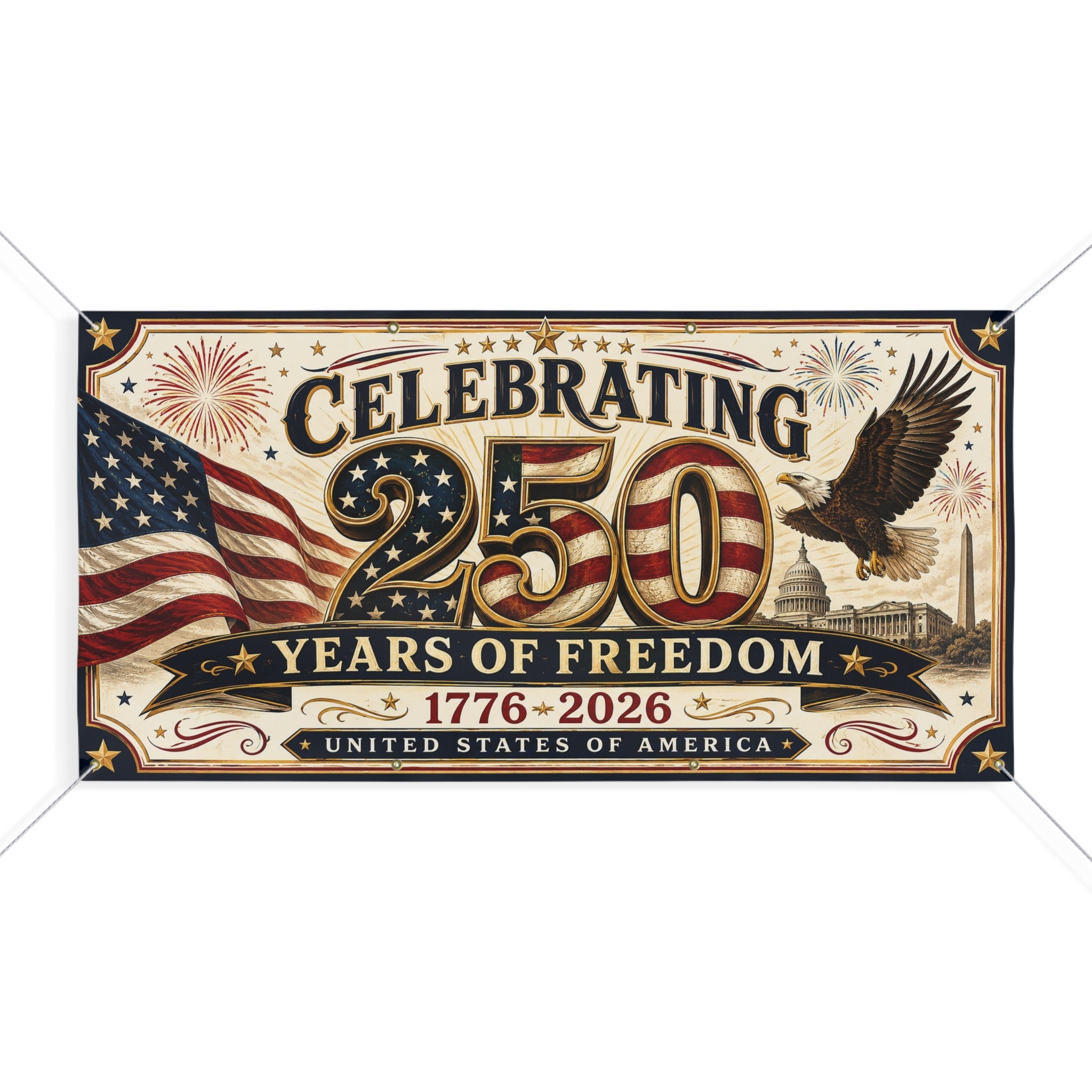 250 Years of Freedom Matte Banner — 1776–2026 Patriotic Anniversary Celebration