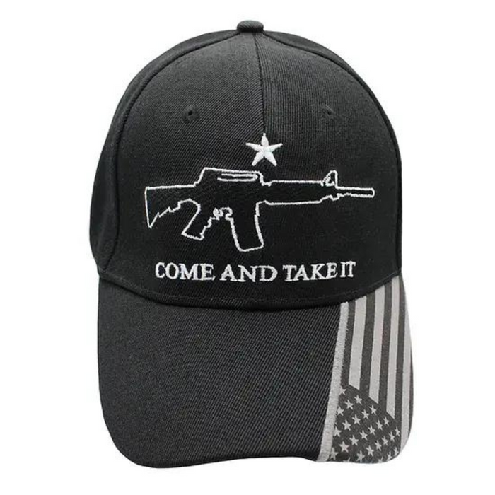 Come And Take It Custom Embroidered (Black/Grey) Hat w/Flag Bill