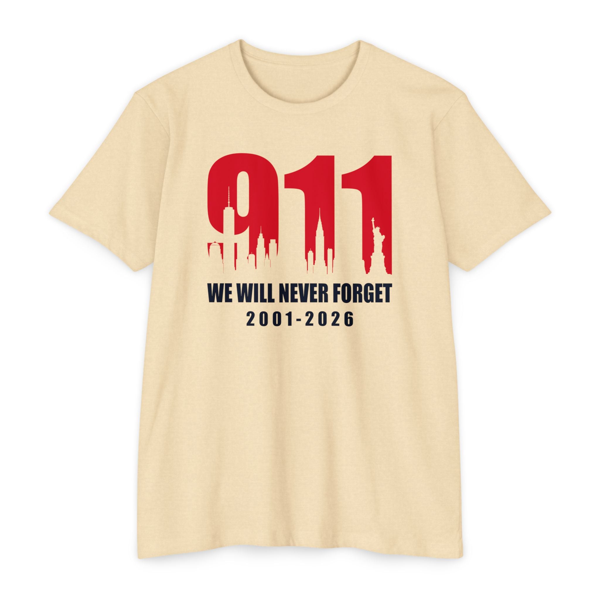 9/11 Memorial T-Shirt – "We Will Never Forget 2001–2026" 25th Anniversary Memorial