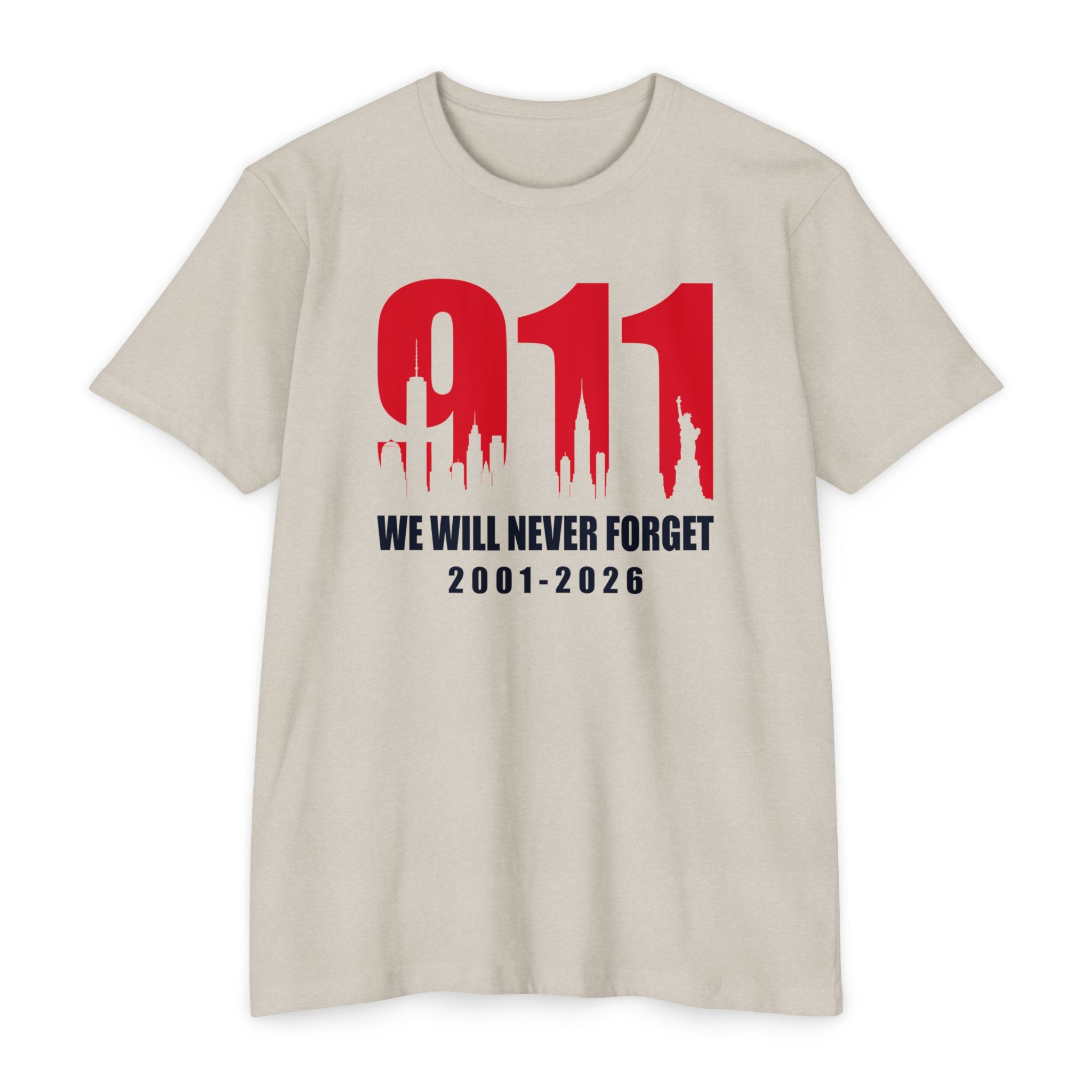 9/11 Memorial T-Shirt – "We Will Never Forget 2001–2026" 25th Anniversary Memorial