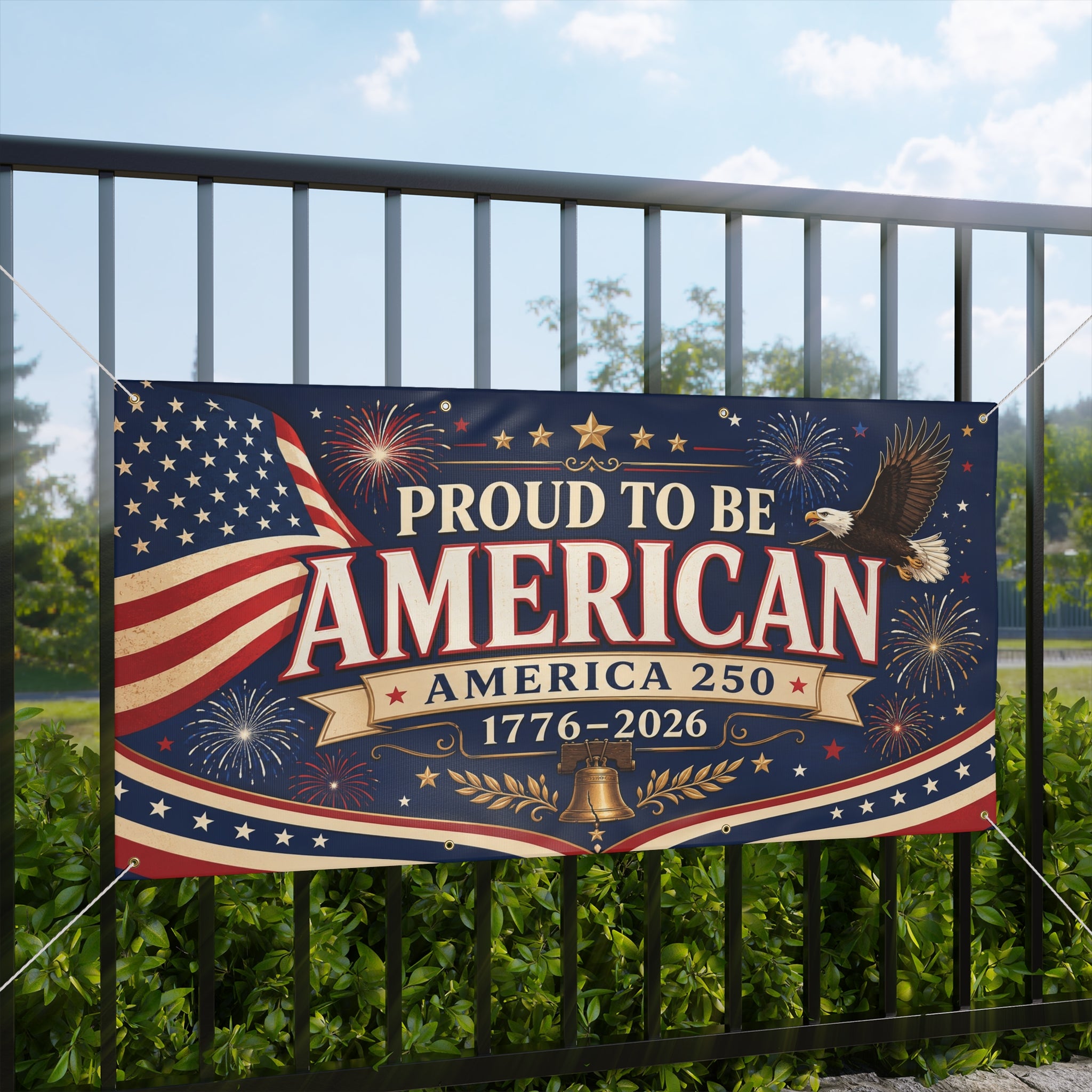 Proud to Be American Matte Banner — America 250 1776–2026 Patriotic Outdoor Flag