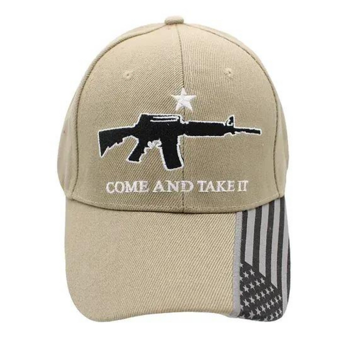 Come And Take It Custom Embroidered (Khaki/Black) Hat w/Flag Bill