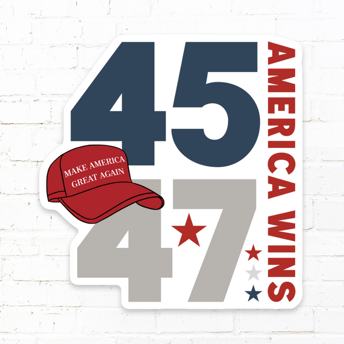 America Wins Trump 45 47 MAGA Hat Sticker