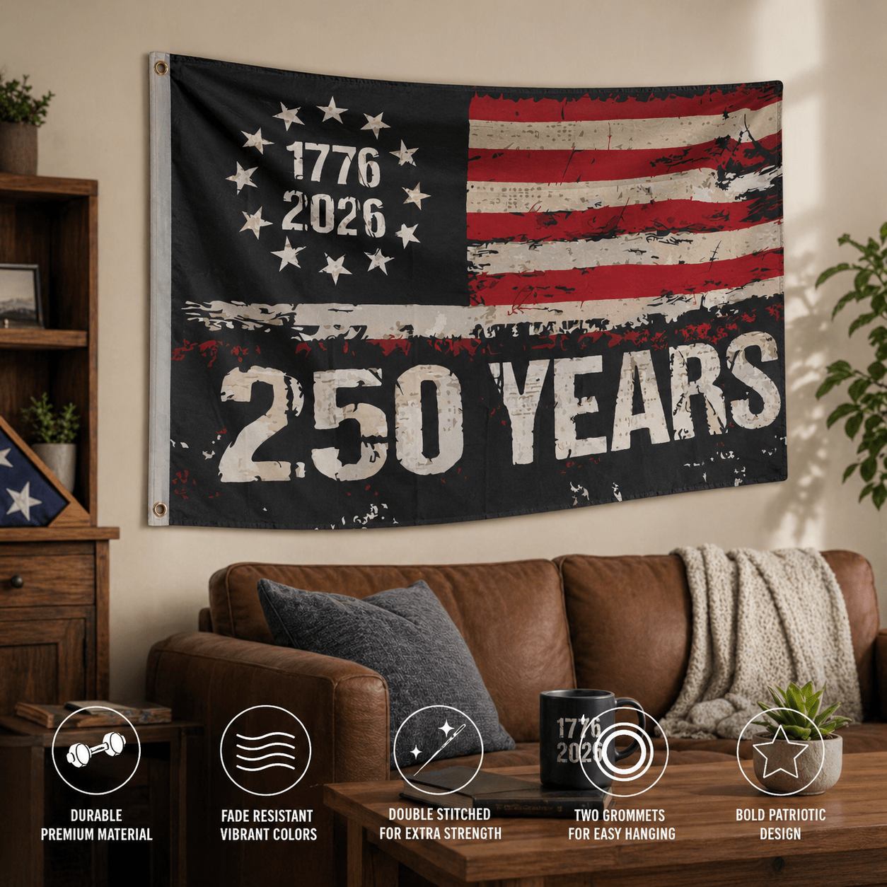 1776 - 2026 250 Years Betsy Ross Distressed Flag 3'x5' - PatriotDepot.com