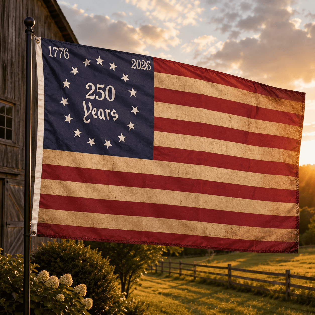 1776–2026 Betsy Ross Vintage Tribute Flag – 250 Years of America 3'x5' - PatriotDepot.com