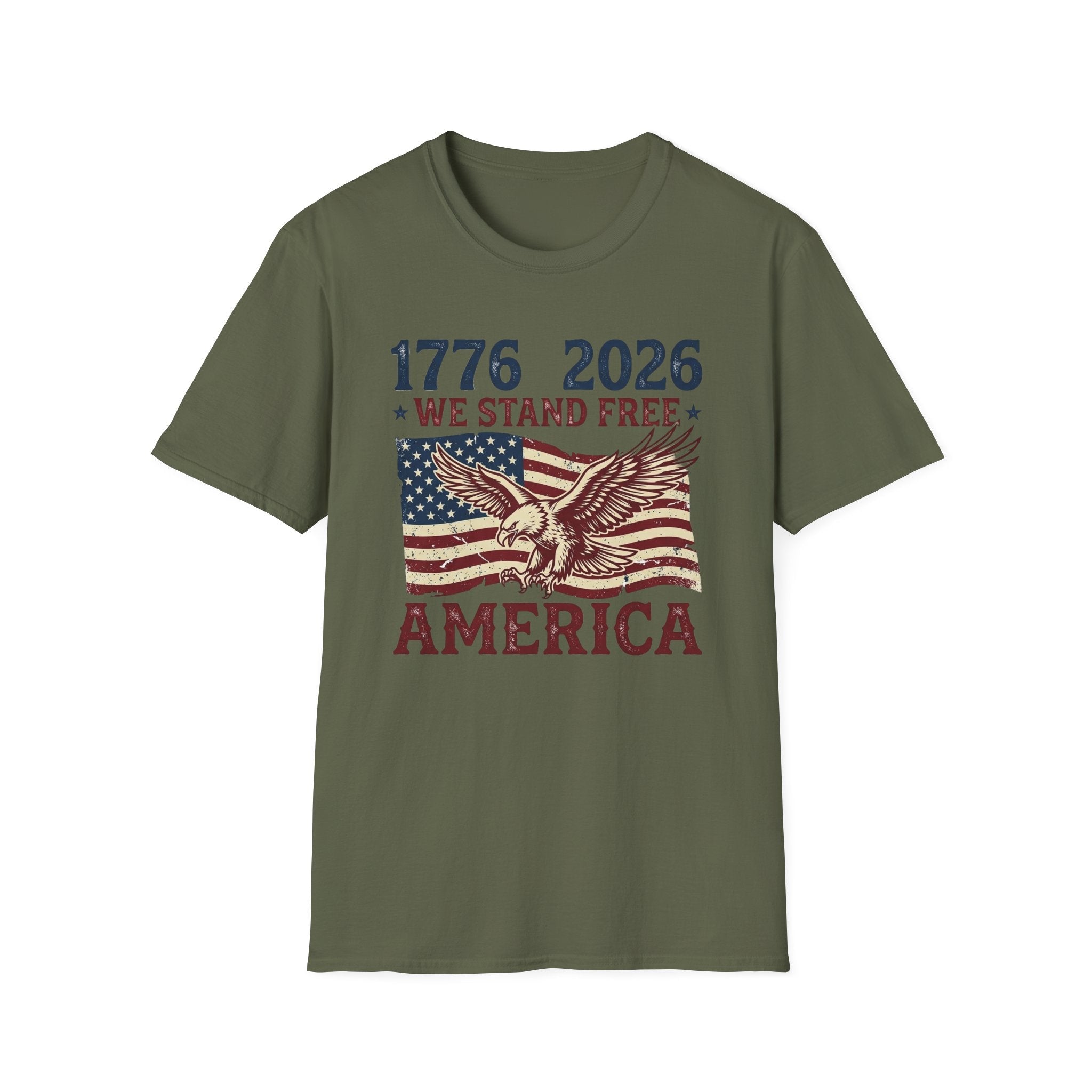 1776–2026 We Stand Free Patriotic Eagle & Flag T-Shirt | America's 250th Anniversary - PatriotDepot.com