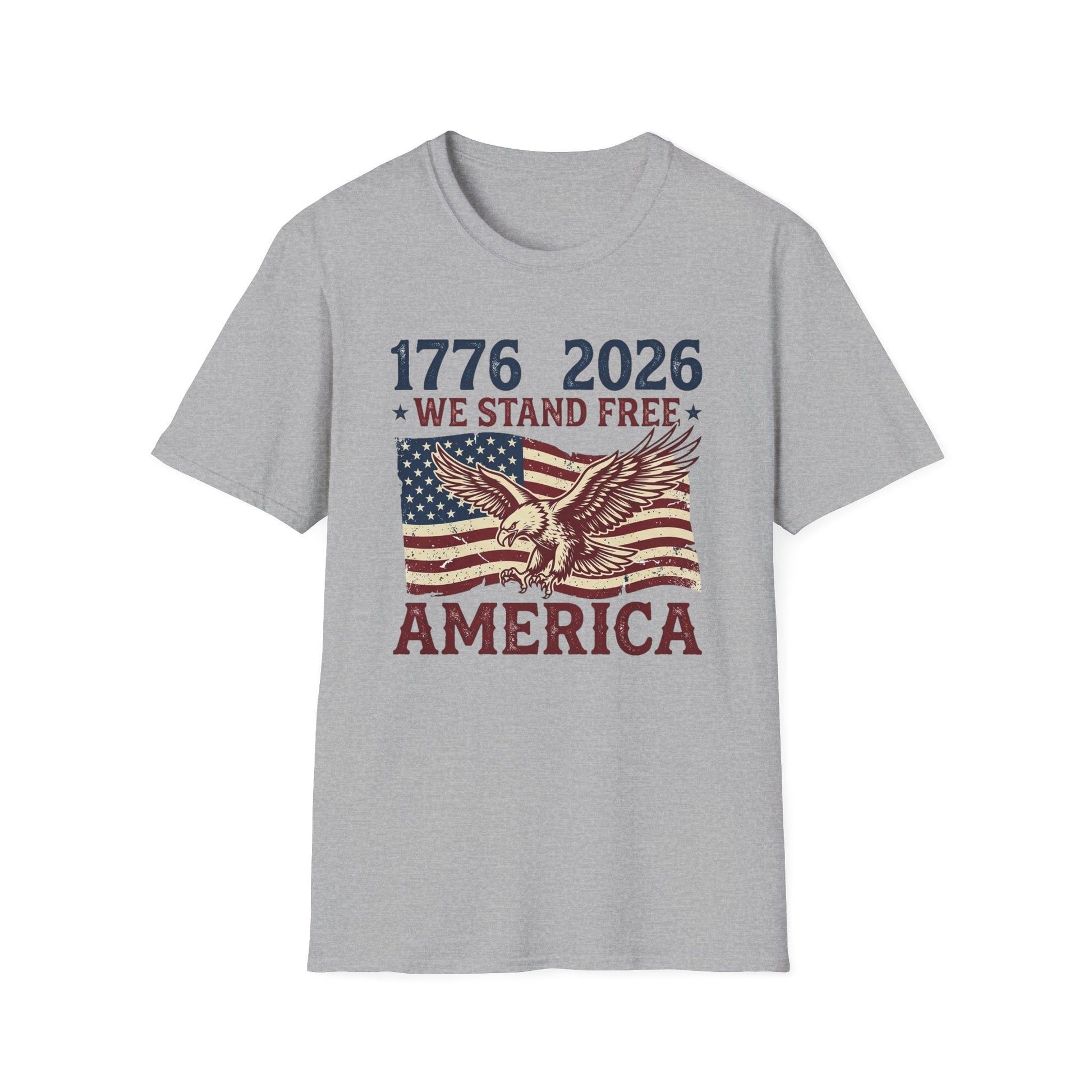 1776–2026 We Stand Free Patriotic Eagle & Flag T-Shirt | America's 250th Anniversary - PatriotDepot.com