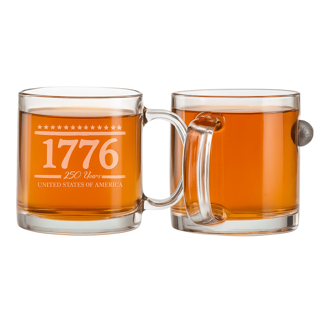 1776 – 250 Years United States of America Musket Ball Glass Mug - PatriotDepot.com