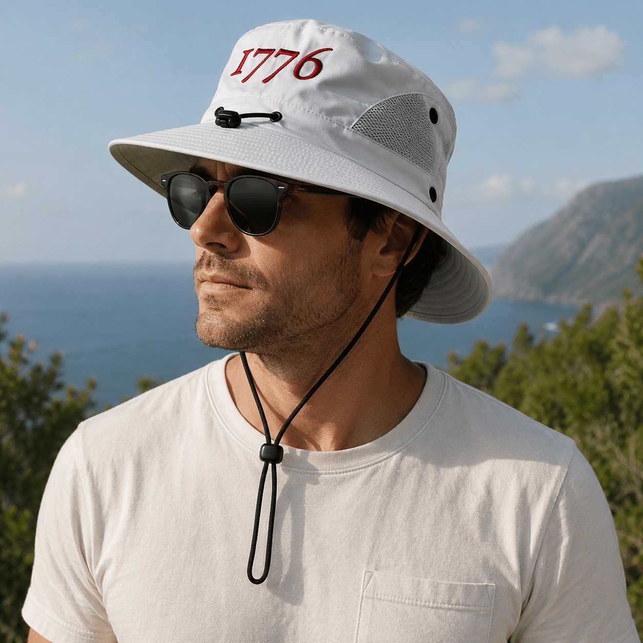 1776 America 250 Custom Embroidered Safari Hat | Patriotic Sun Hat - PatriotDepot.com