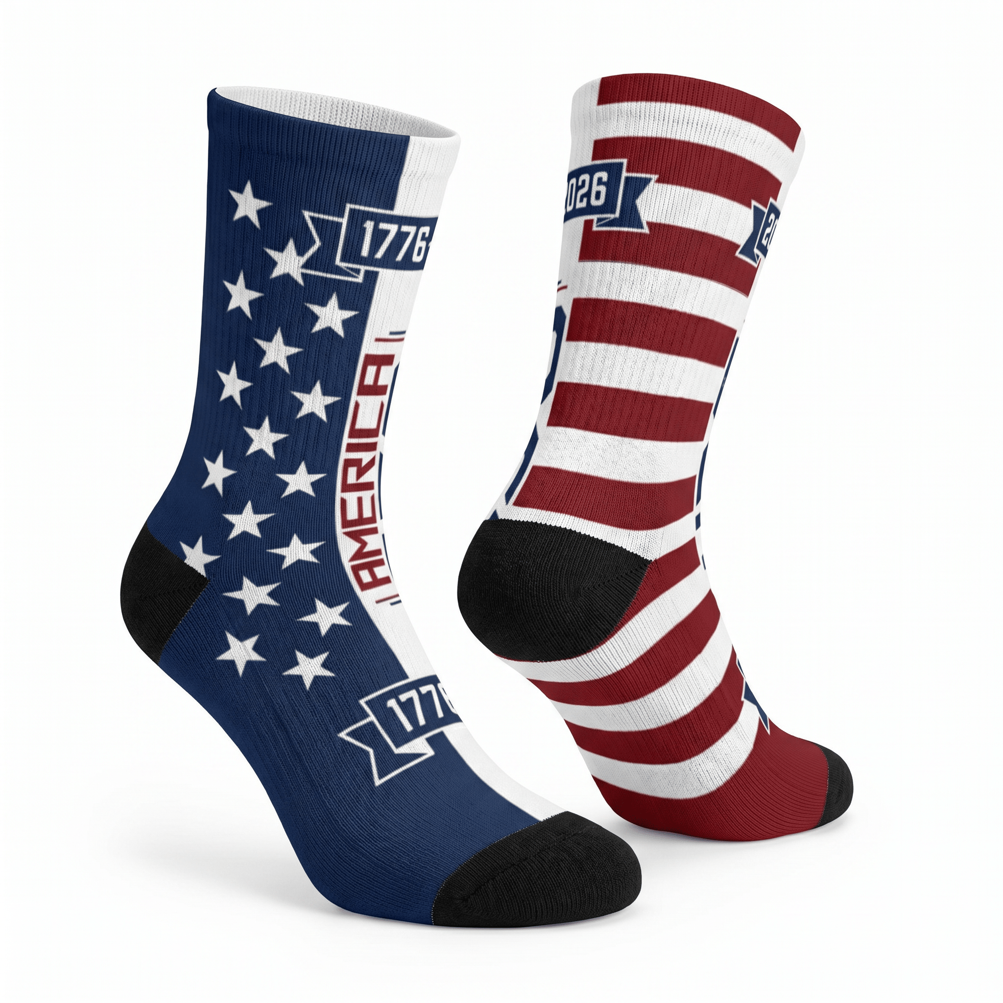 1776 American Flag Crew Socks — Patriotic 2026 Padded Socks - PatriotDepot.com