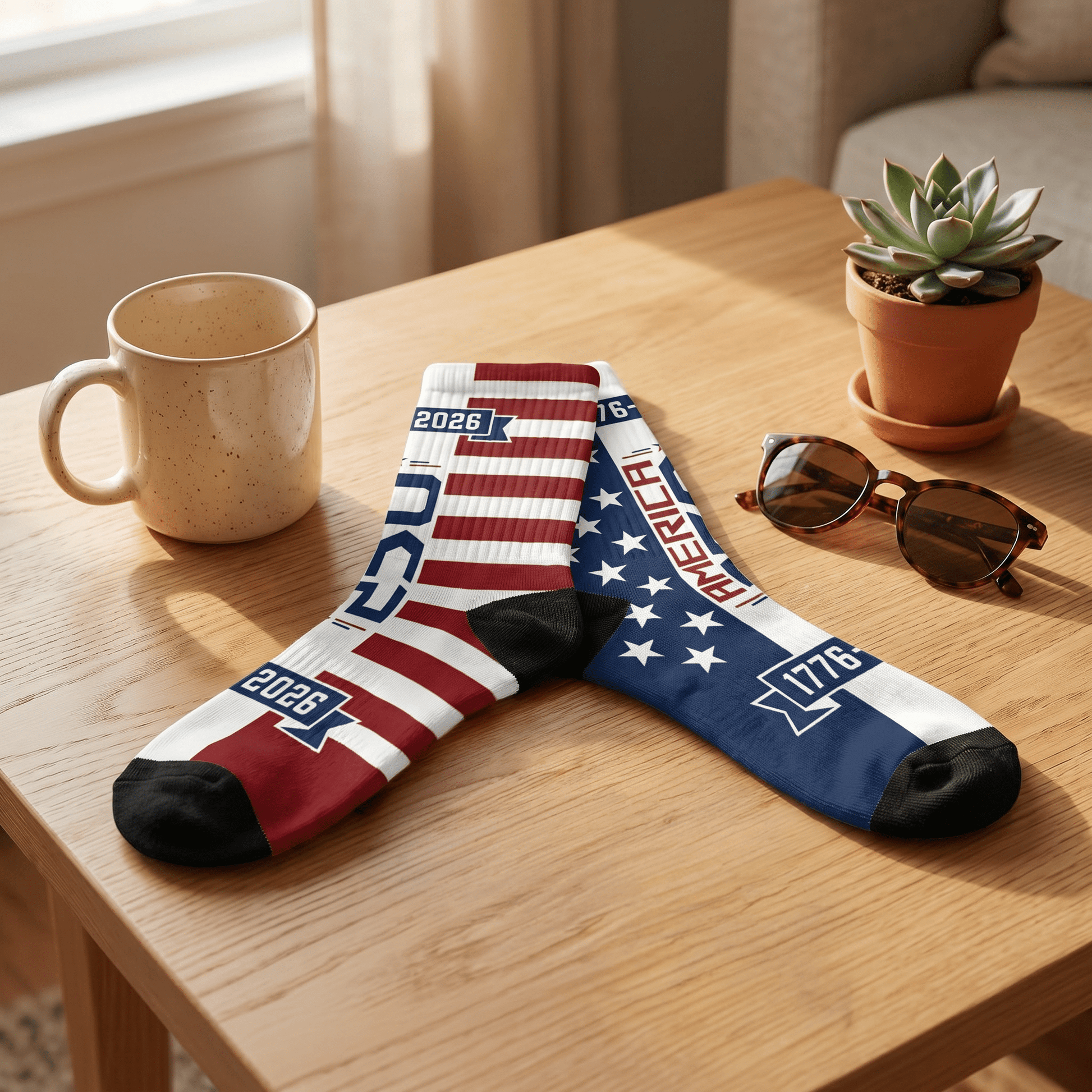 1776 American Flag Crew Socks — Patriotic 2026 Padded Socks - PatriotDepot.com