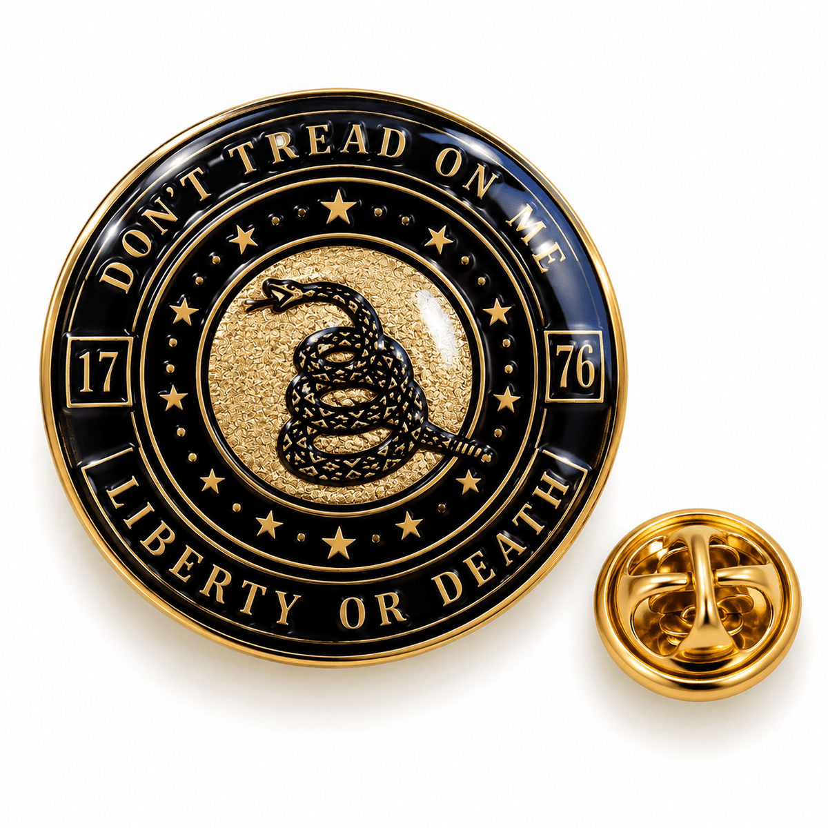 1776 Don’t Tread on Me: Liberty or Death Rattlesnake Enamel Lapel Pin - PatriotDepot.com