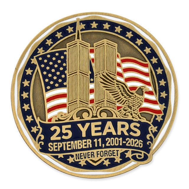 September 11 Twin Towers 25 Years of Remembrance Lapel Pin | Never Forget 2001–2026