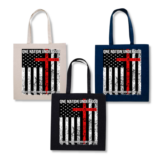 One Nation Under God. Blessed is the Nation Whose God is the Lord Tote Bag (3 Colors)