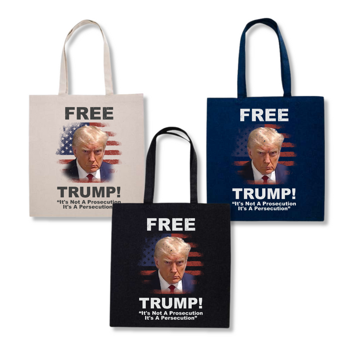 Free Trump! "It's Not A Prosecution It's A Persecution" Mugshot Tote Bag (3 Colors)