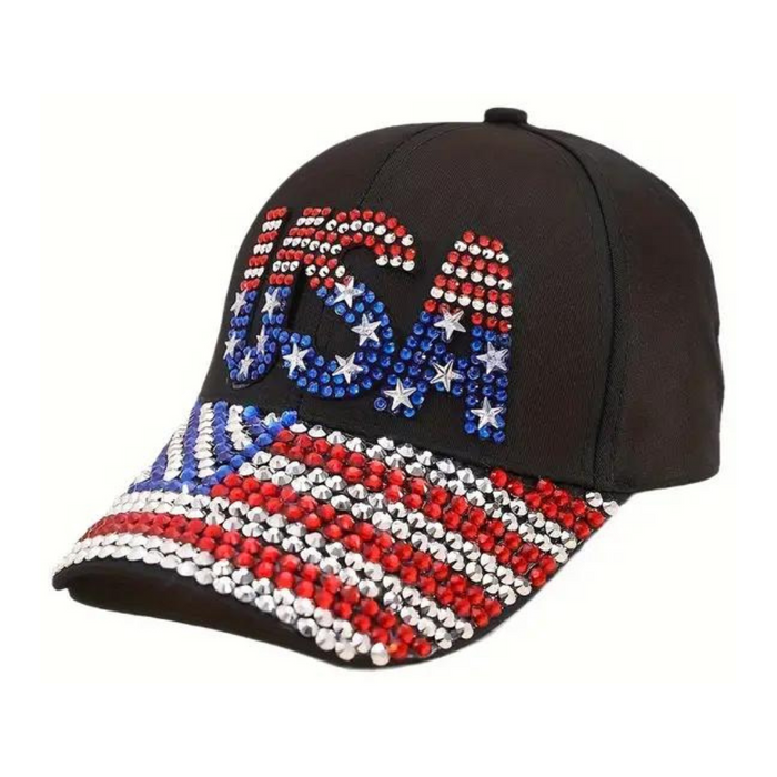 USA Rhinestone Hat (Black)