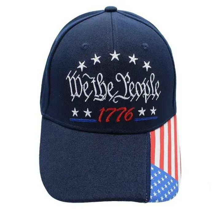 We the People 1776 (Stars & Stripes) Embroidered Hat w/Flag Bill (Navy)