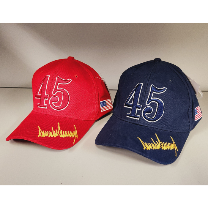 Trump 45 3D Custom Embroidered Patriotic Hat Bundle (2 Pack)
