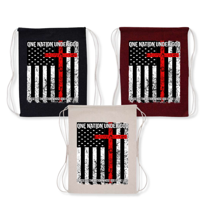 One Nation Under God. Blessed is the Nation Whose God is the Lord Drawstring Bag (3 Colors)