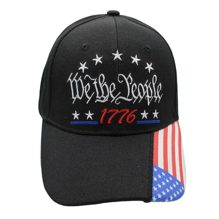 We the People 1776 (Stars & Stripes) Embroidered Hat w/Flag Bill (Black)