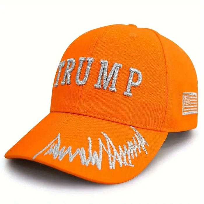 Trump 45-47 Signature Hat w/Silver Thread (3 Sided Design) Tangerine