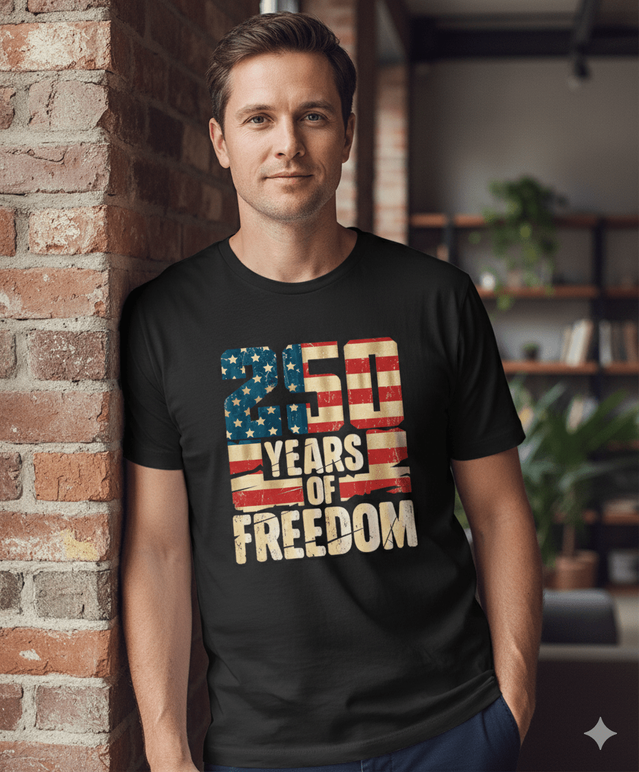 250 Years of American Freedom T-Shirt – USA Semiquincentennial Shirt - PatriotDepot.com