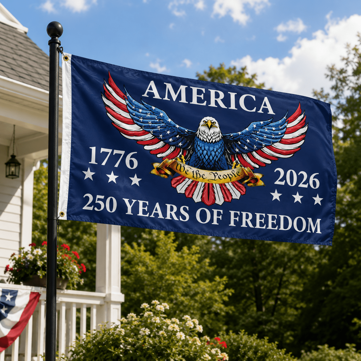 250 Years of Freedom Patriotic Eagle Flag – 1776–2026 American Anniversary Flag (Navy) - PatriotDepot.com