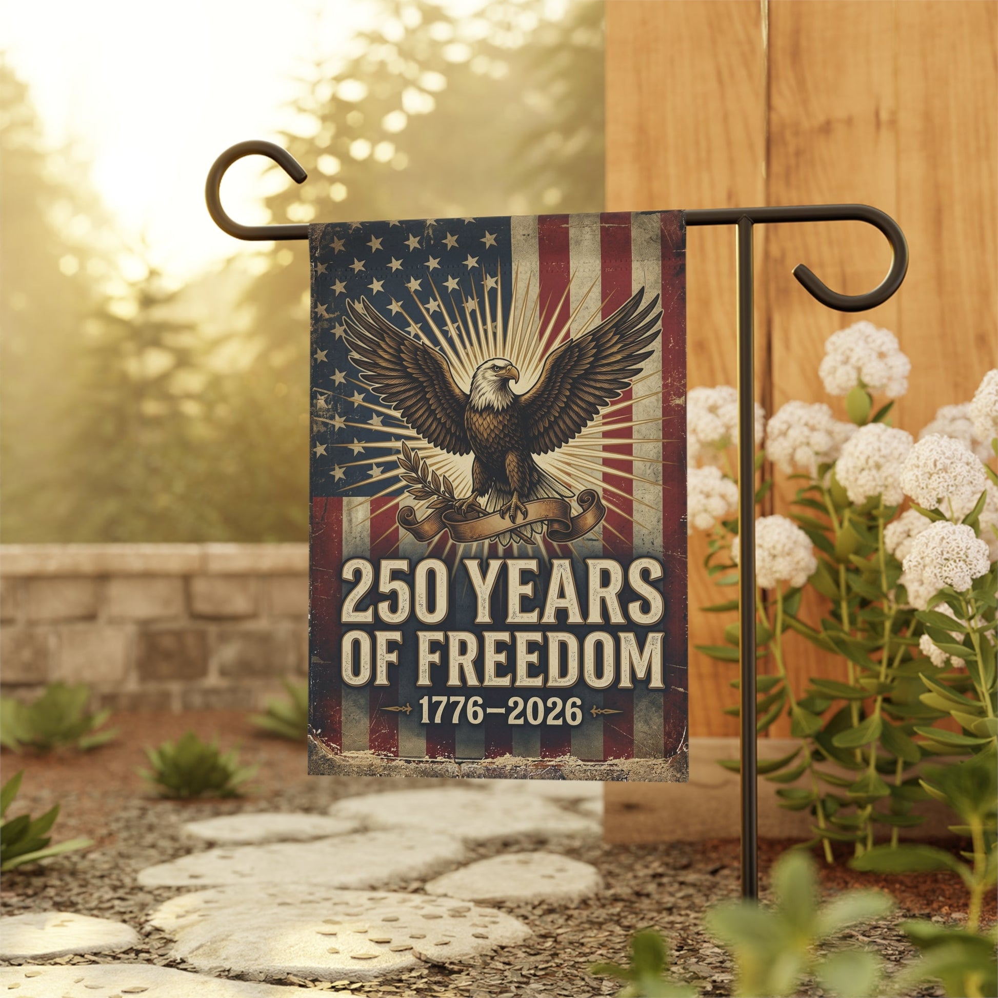 250 Years of Patriotic Freedom Garden Flag — 1776–2026 Edition (12"x18") - PatriotDepot.com