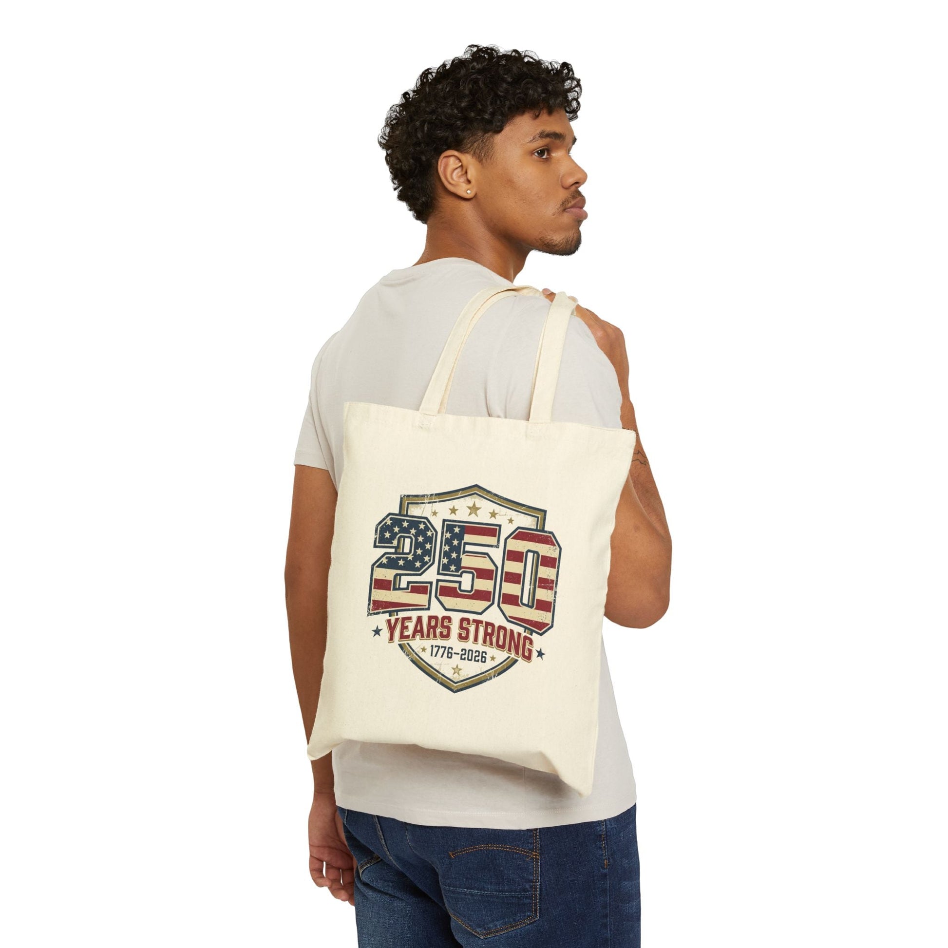 250 Years Strong Canvas Tote Bag | 1776–2026 America Anniversary Tote - PatriotDepot.com