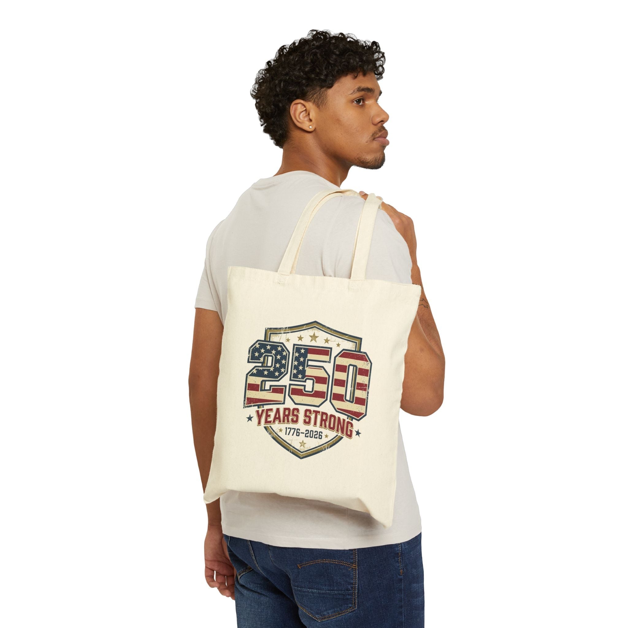 250 Years Strong Canvas Tote Bag | 1776–2026 America Anniversary Tote - PatriotDepot.com
