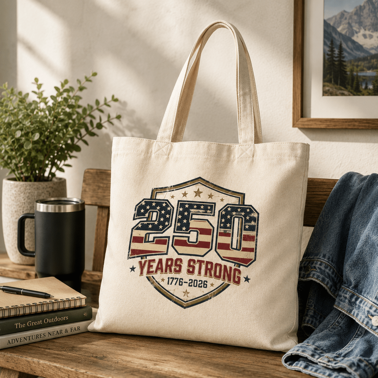 250 Years Strong Canvas Tote Bag | 1776–2026 America Anniversary Tote - PatriotDepot.com