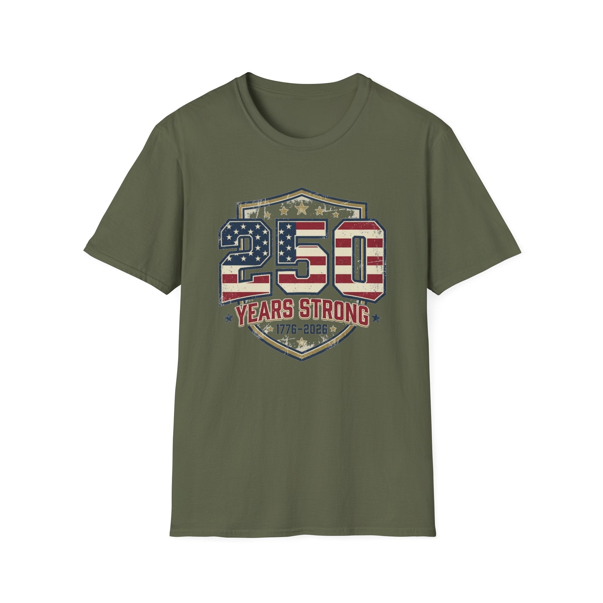 250 Years Strong Patriotic T-Shirt — 1776–2026 - PatriotDepot.com
